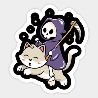 Grim Reaper Riding on a Cat Sticker